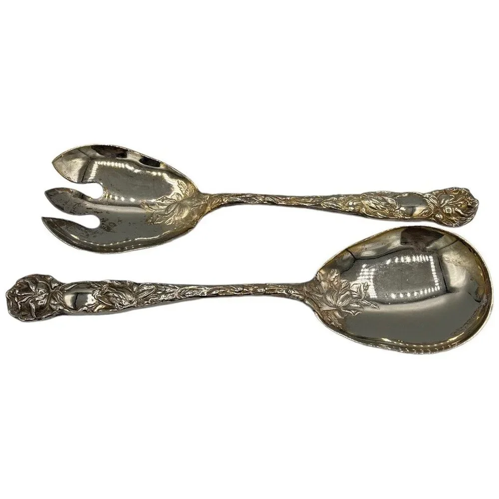 W.A. Silverplate Italy Bridal Rose Pattern 2 pc Salad Serving Set 9 1/2